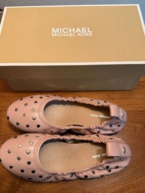 Michael Kors Blush Pink Studded Leather Ballet Flats